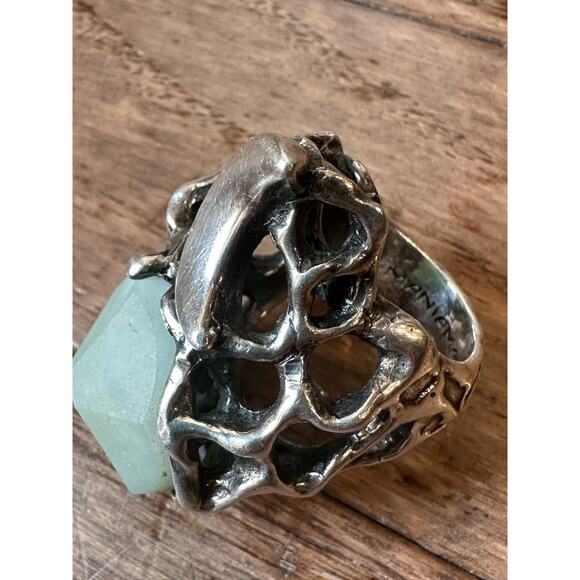 Rare Mania Mania 925 Silver Amazonite Crescent Moon Chunky Statement Ring SZ. 8